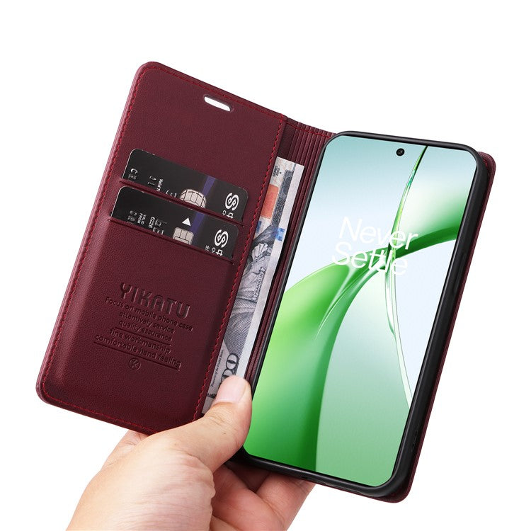 YIKATU YK-001 For OnePlus Nord CE4 5G Case Strong Magnetic Closure PU Leather Wallet Cover - Wine Red