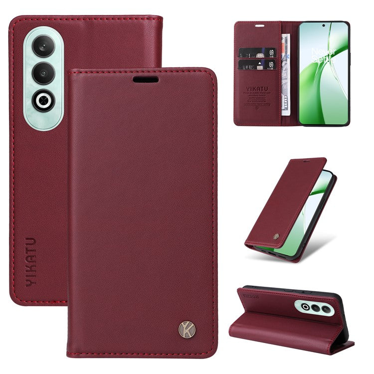 YIKATU YK-001 For OnePlus Nord CE4 5G Case Strong Magnetic Closure PU Leather Wallet Cover - Wine Red