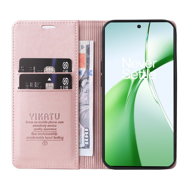 YIKATU YK-001 For OnePlus Nord CE4 5G Case Strong Magnetic Closure PU Leather Wallet Cover - Rose Gold