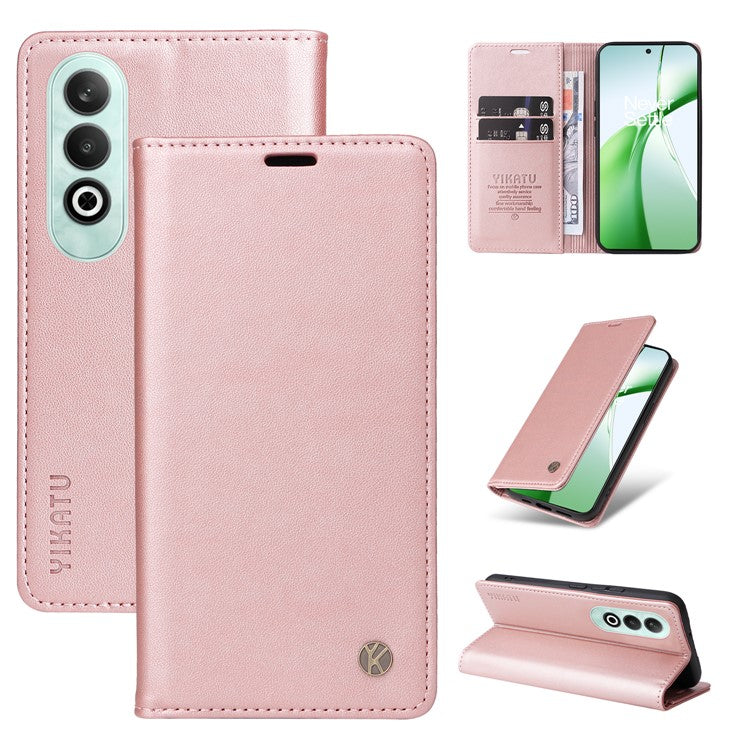 YIKATU YK-001 For OnePlus Nord CE4 5G Case Strong Magnetic Closure PU Leather Wallet Cover - Rose Gold