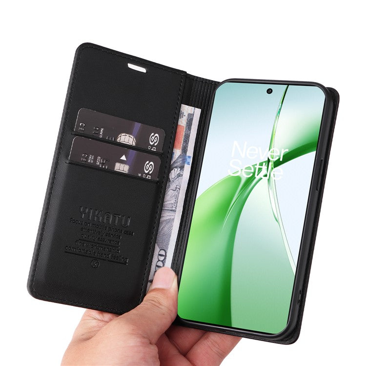 YIKATU YK-001 For OnePlus Nord CE4 5G Case Strong Magnetic Closure PU Leather Wallet Cover - Black