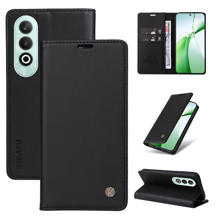 YIKATU YK-001 For OnePlus Nord CE4 5G Case Strong Magnetic Closure PU Leather Wallet Cover - Black