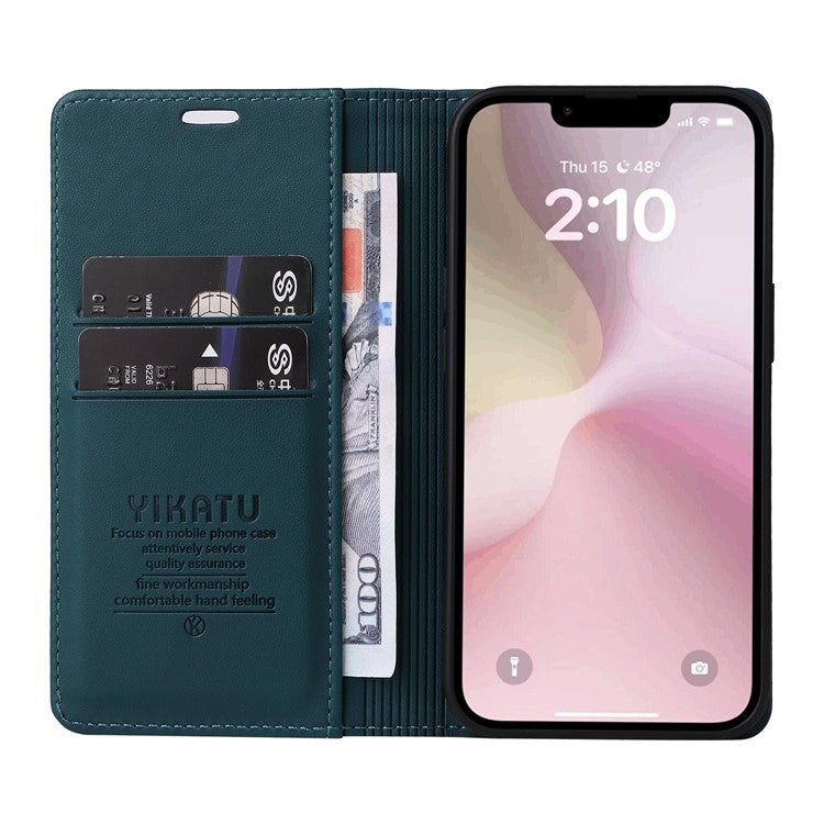 YIKATU YK-001 For iPhone 16e Case Stand Wallet PU Leather Phone Cover - Green