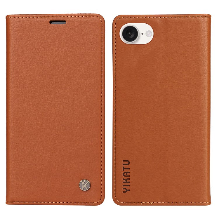 YIKATU YK-001 For iPhone 16e Case Stand Wallet PU Leather Phone Cover - Brown