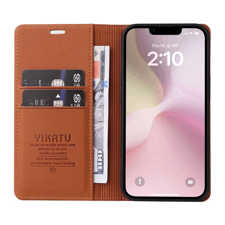 YIKATU YK-001 For iPhone 16e Case Stand Wallet PU Leather Phone Cover - Brown