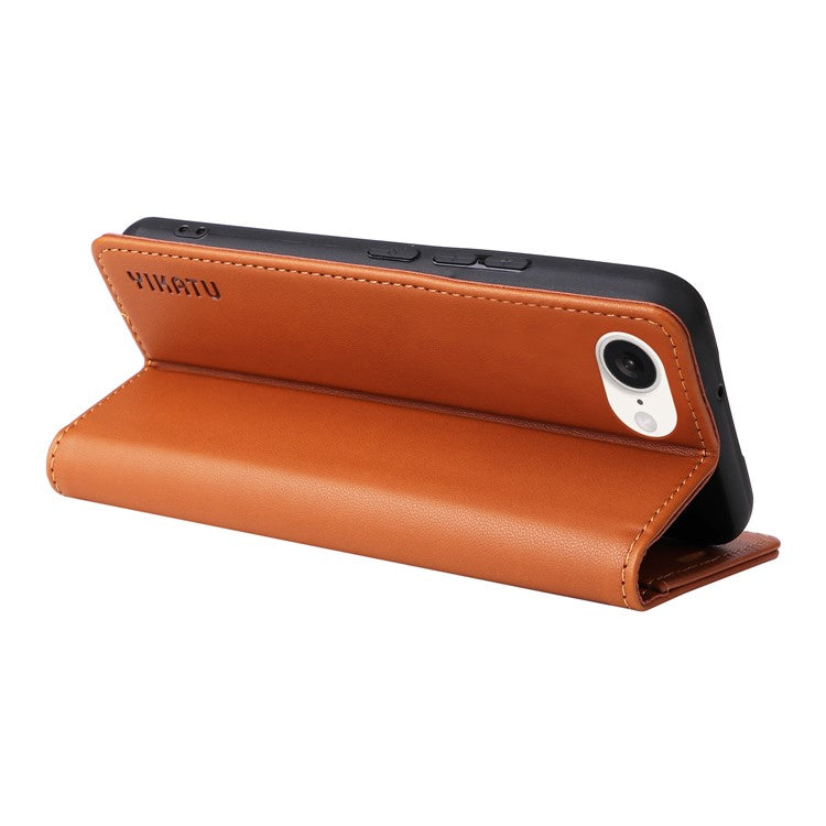 YIKATU YK-001 For iPhone 16e Case Stand Wallet PU Leather Phone Cover - Brown