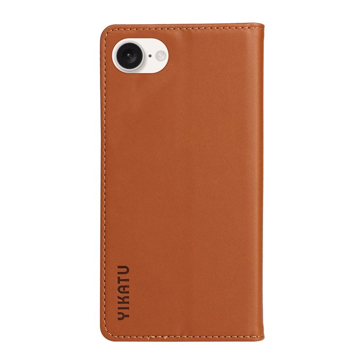 YIKATU YK-001 For iPhone 16e Case Stand Wallet PU Leather Phone Cover - Brown