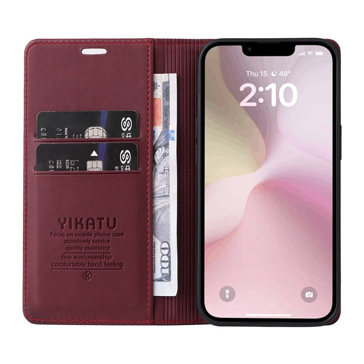 YIKATU YK-001 For iPhone 16e Case Stand Wallet PU Leather Phone Cover - Wine Red