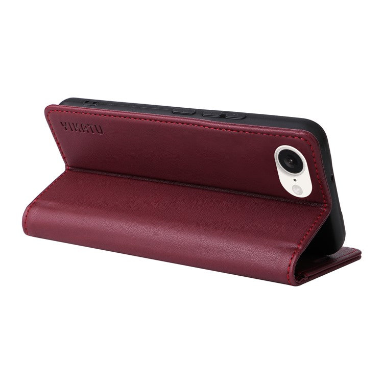 YIKATU YK-001 For iPhone 16e Case Stand Wallet PU Leather Phone Cover - Wine Red