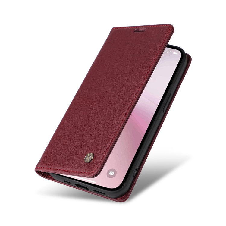 YIKATU YK-001 For iPhone 16e Case Stand Wallet PU Leather Phone Cover - Wine Red