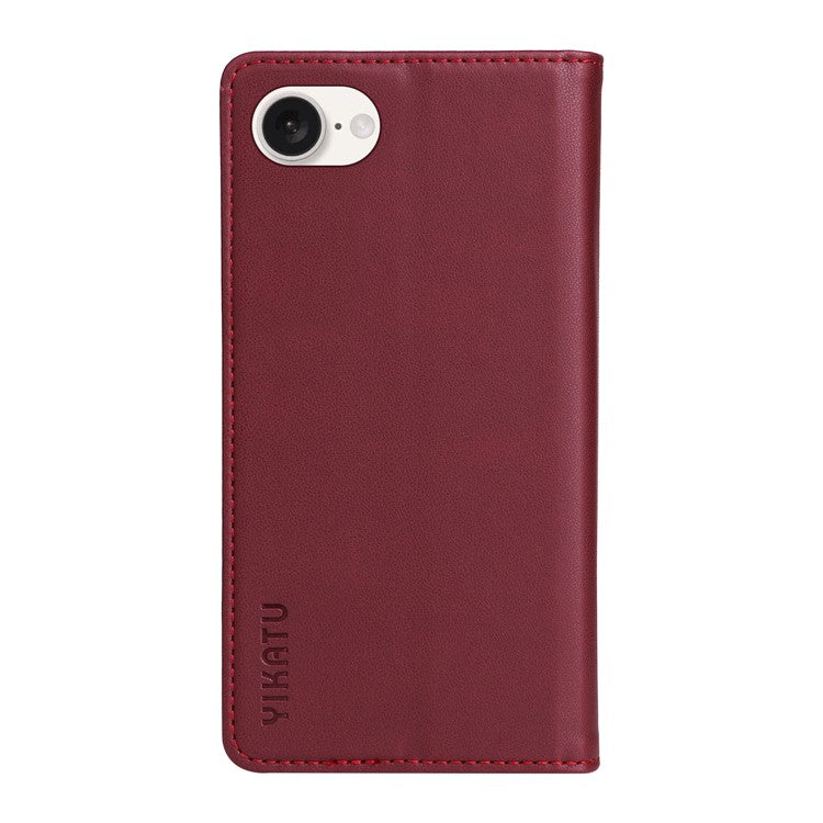 YIKATU YK-001 For iPhone 16e Case Stand Wallet PU Leather Phone Cover - Wine Red