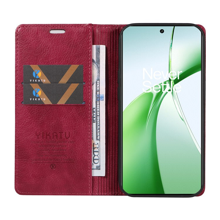 YIKATU YK-006 For OnePlus Nord CE4 5G Case Wallet PU Leather Stand Phone Cover Wholesale - Wine Red