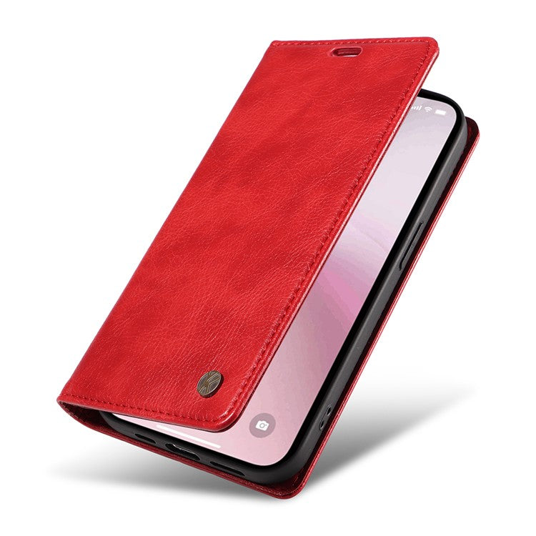YIKATU YK-006 For iPhone 16e Case Wallet Leather Litchi Texture Magnetic Absorption Phone Cover - Red