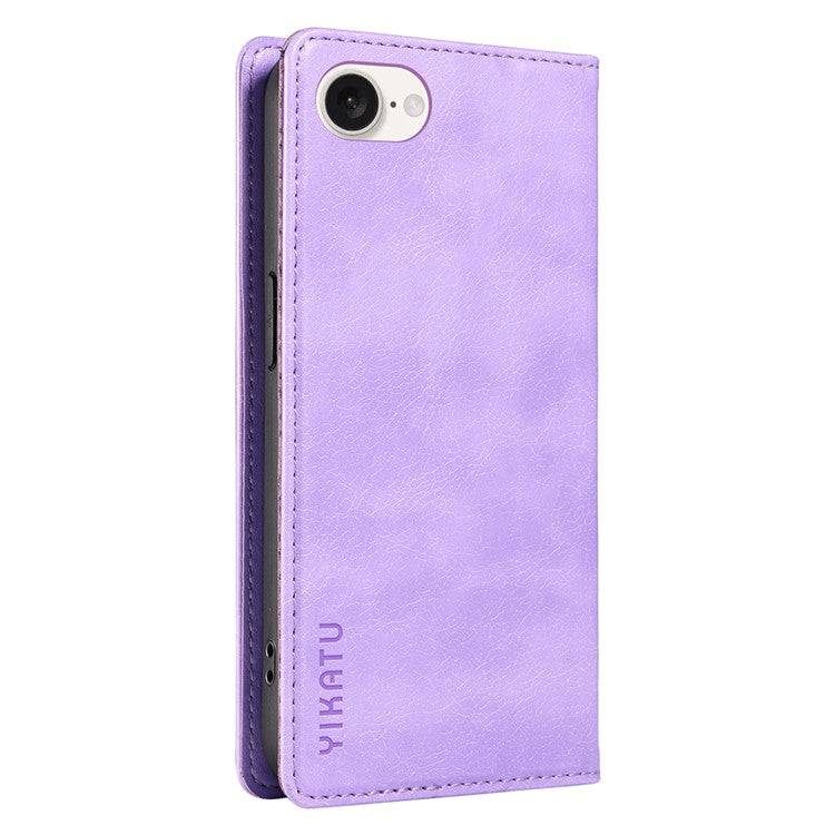 YIKATU YK-006 For iPhone 16e Case Wallet Leather Litchi Texture Magnetic Absorption Phone Cover - Purple
