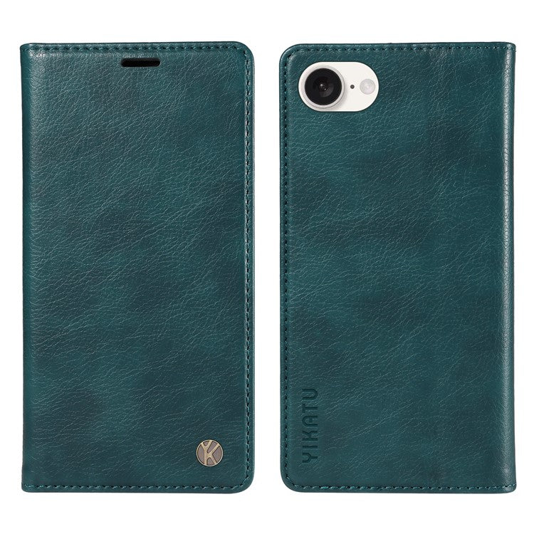 YIKATU YK-006 For iPhone 16e Case Wallet Leather Litchi Texture Magnetic Absorption Phone Cover - Blue