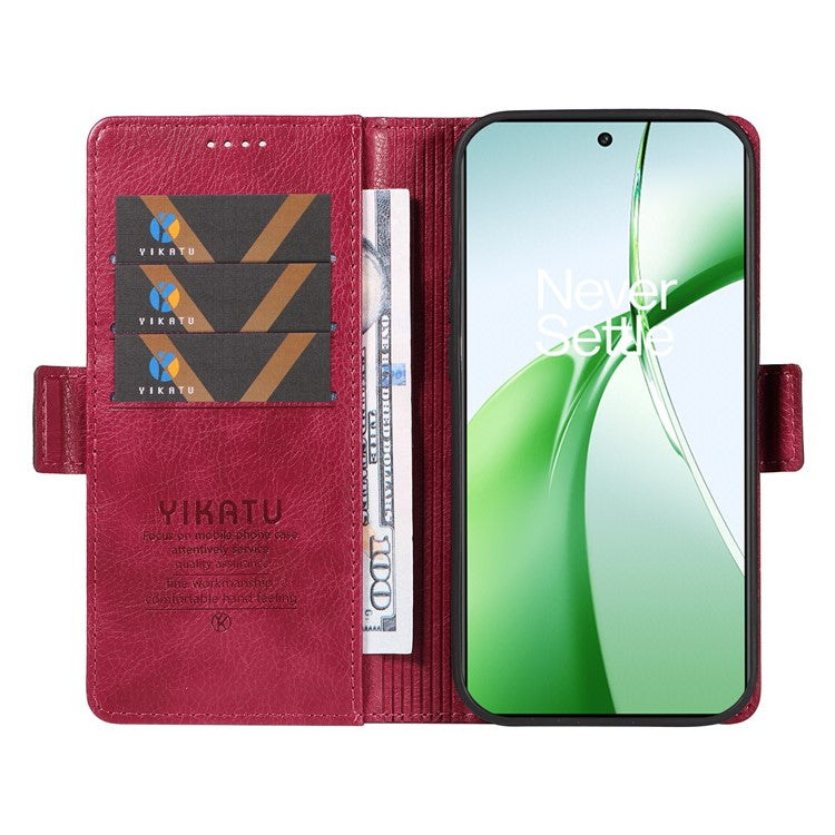 YIKATU YK-007 For OnePlus Nord CE4 5G Case PU Leather Litchi Texture Stand Magnetic Phone Cover - Wine Red