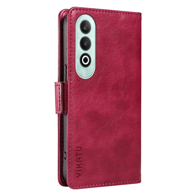 YIKATU YK-007 For OnePlus Nord CE4 5G Case PU Leather Litchi Texture Stand Magnetic Phone Cover - Wine Red