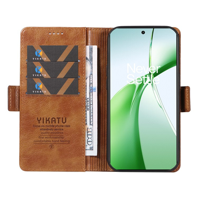 YIKATU YK-007 For OnePlus Nord CE4 5G Case PU Leather Litchi Texture Stand Magnetic Phone Cover - Brown