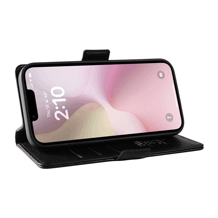 YIKATU YK-007 For iPhone 16e Case PU Leather Litchi Texture Card Holder Folio Magnetic Phone Cover - Black