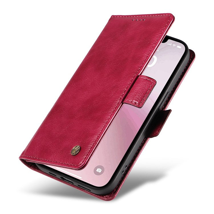 YIKATU YK-007 For iPhone 16e Case PU Leather Litchi Texture Card Holder Folio Magnetic Phone Cover - Wine Red