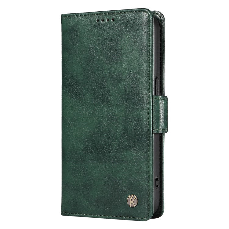 YIKATU YK-007 For iPhone 16e Case PU Leather Litchi Texture Card Holder Folio Magnetic Phone Cover - Green
