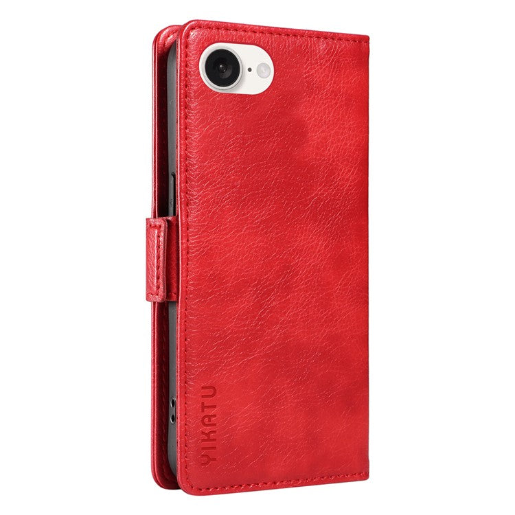 YIKATU YK-007 For iPhone 16e Case PU Leather Litchi Texture Card Holder Folio Magnetic Phone Cover - Red