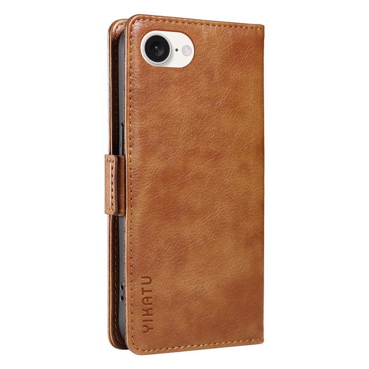 YIKATU YK-007 For iPhone 16e Case PU Leather Litchi Texture Card Holder Folio Magnetic Phone Cover - Brown