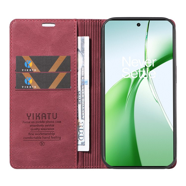 YIKATU YK-004 For OnePlus Nord CE4 5G Case PU Leather Card Slots Wallet Phone Cover - Wine Red