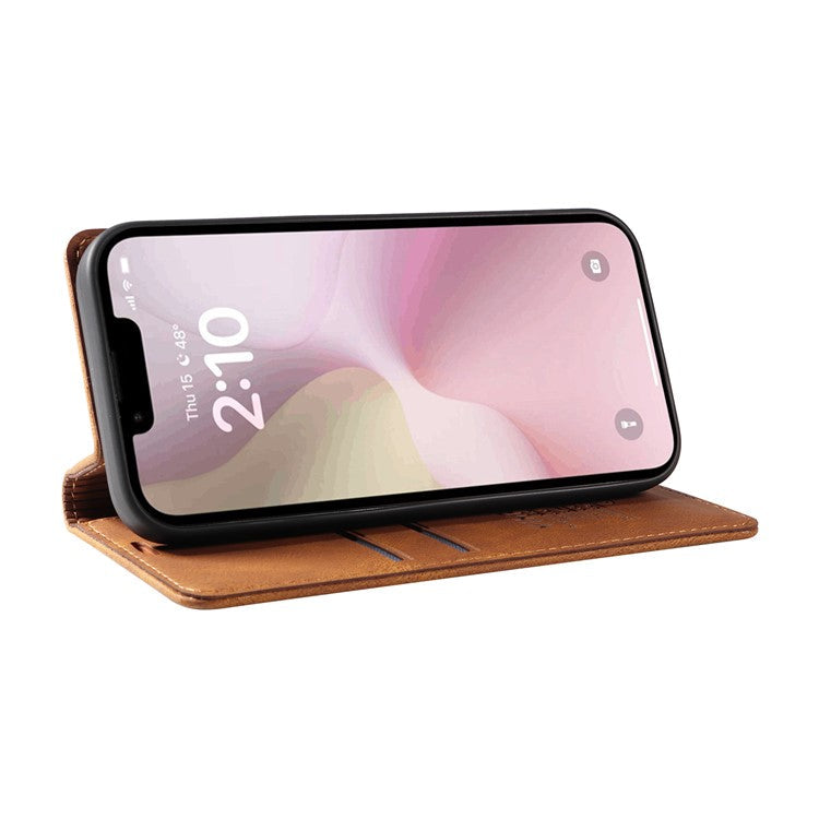 YIKATU YK-004 For iPhone 16e Case PU Leather Stand Magnetic Phone Cover - Brown
