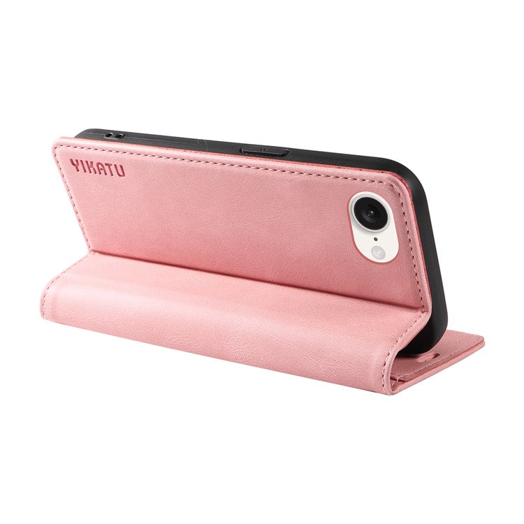 YIKATU YK-004 For iPhone 16e Case PU Leather Stand Magnetic Phone Cover - Pink