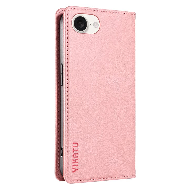YIKATU YK-004 For iPhone 16e Case PU Leather Stand Magnetic Phone Cover - Pink