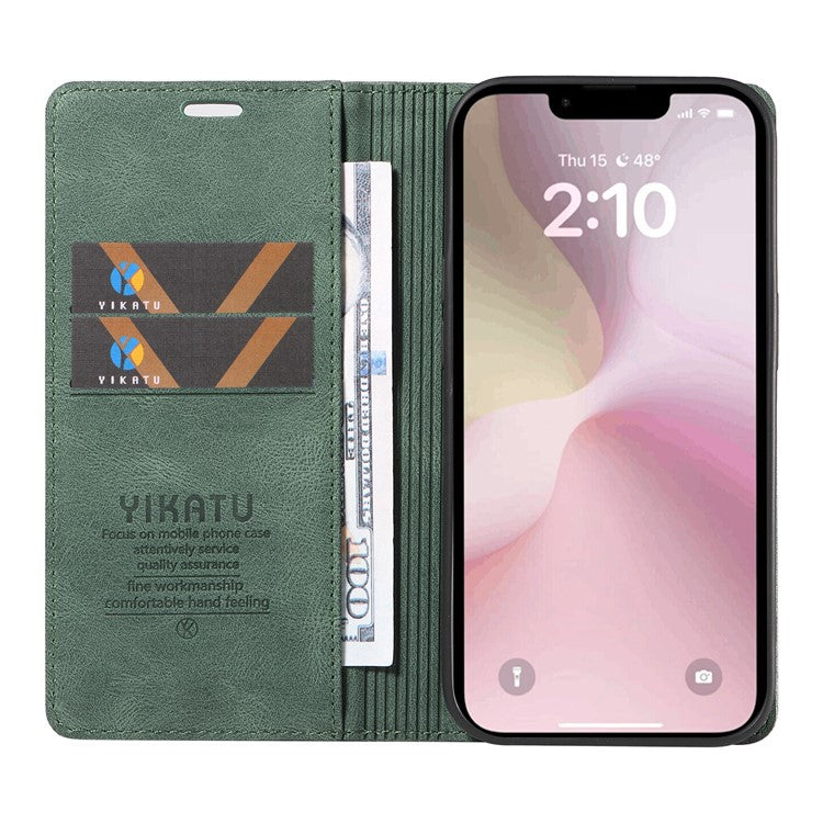YIKATU YK-004 For iPhone 16e Case PU Leather Stand Magnetic Phone Cover - Green