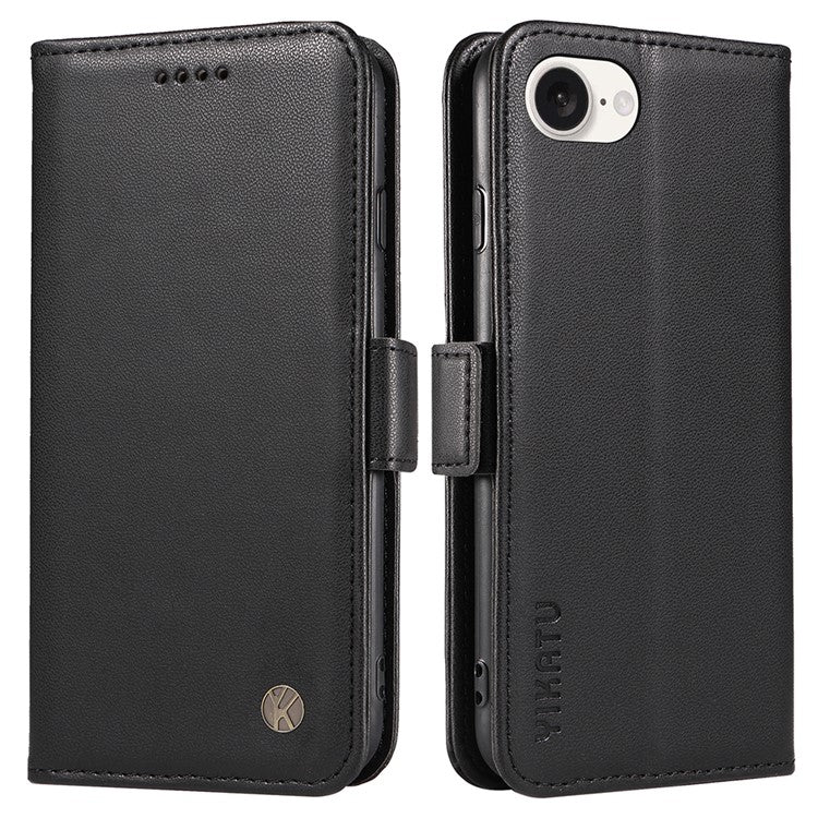 YIKATU YK-003 For iPhone 16e Case Leather Wallet Phone Cover Mobile Accessories Wholesale - Black