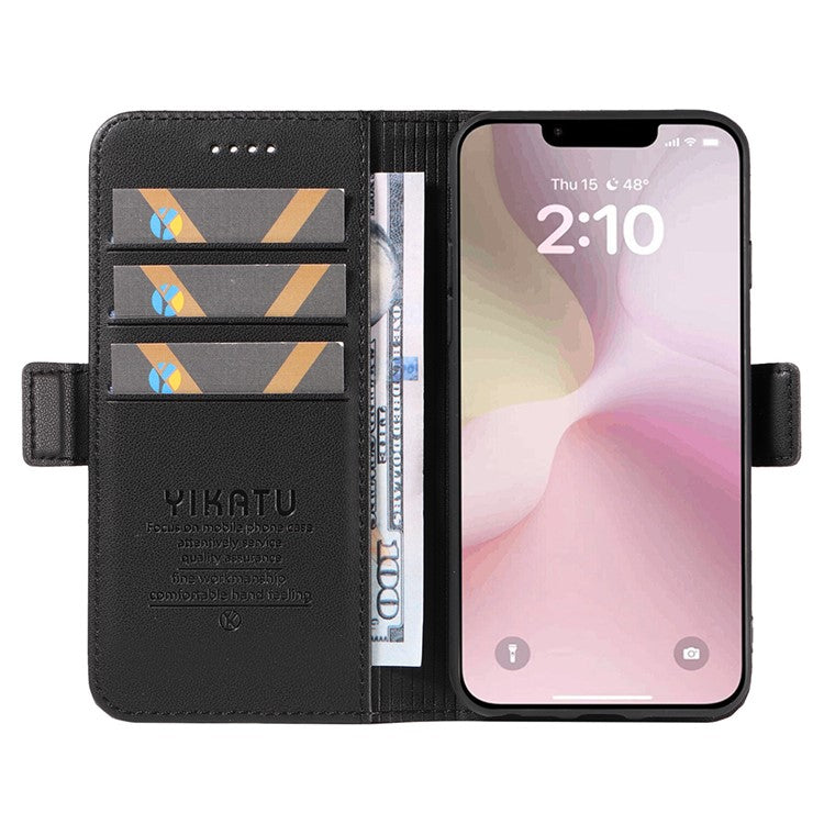 YIKATU YK-003 For iPhone 16e Case Leather Wallet Phone Cover Mobile Accessories Wholesale - Black