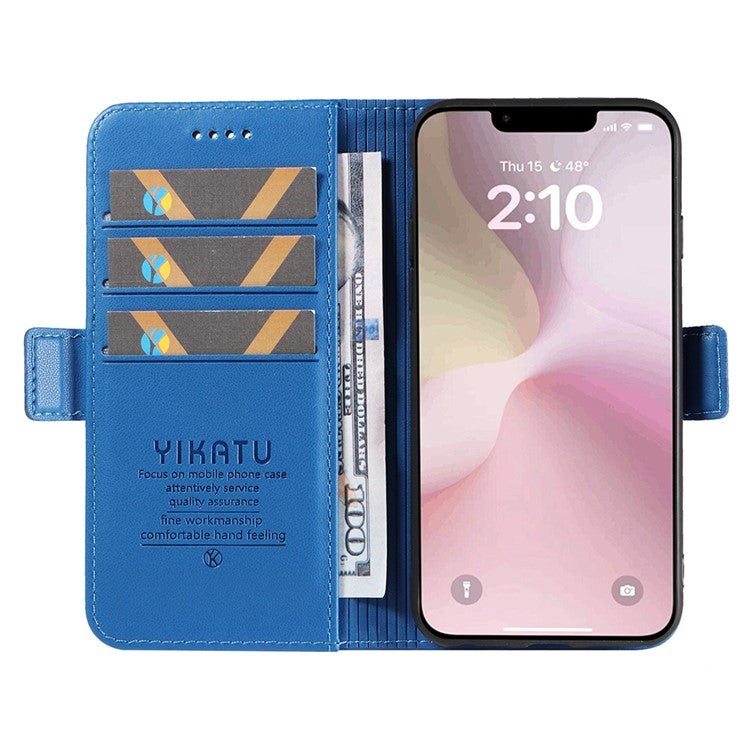 YIKATU YK-003 For iPhone 16e Case Leather Wallet Phone Cover Mobile Accessories Wholesale - Sky Blue
