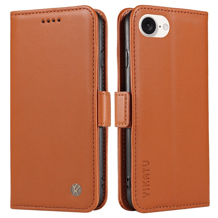 YIKATU YK-003 For iPhone 16e Case Leather Wallet Phone Cover Mobile Accessories Wholesale - Brown