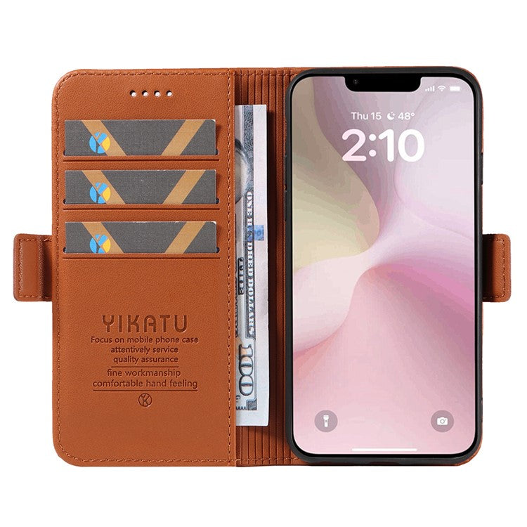 YIKATU YK-003 For iPhone 16e Case Leather Wallet Phone Cover Mobile Accessories Wholesale - Brown