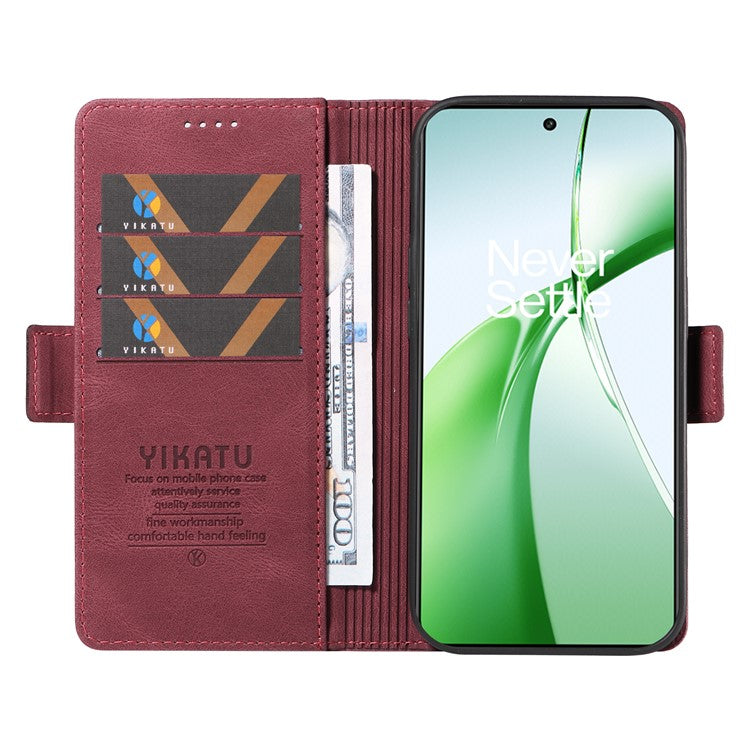 YIKATU YK-005 For OnePlus Nord CE4 5G Case Leather Folio Flip Stand Protective Phone Cover - Wine Red