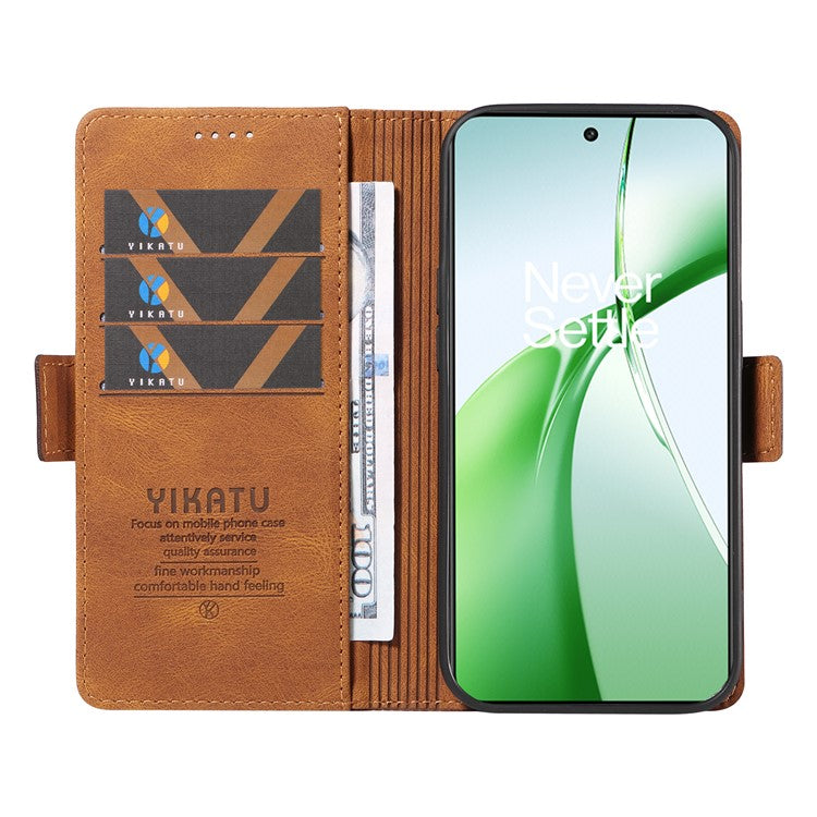 YIKATU YK-005 For OnePlus Nord CE4 5G Case Leather Folio Flip Stand Protective Phone Cover - Brown