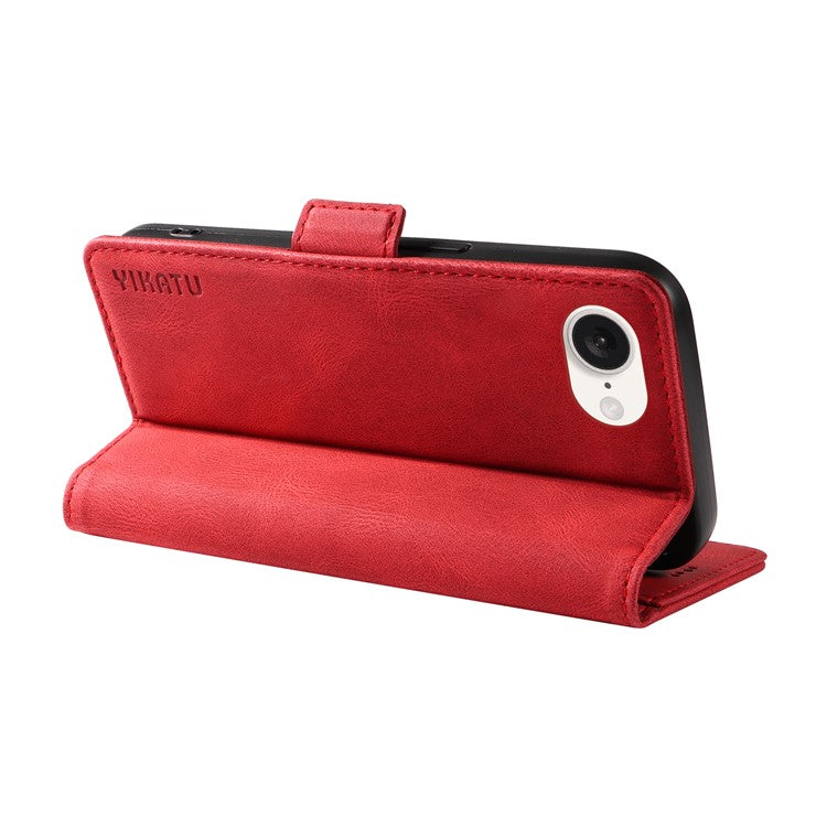 YIKATU YK-005 For iPhone 16e Case Skin-Touch Leather Stand Card Slots Phone Cover - Red