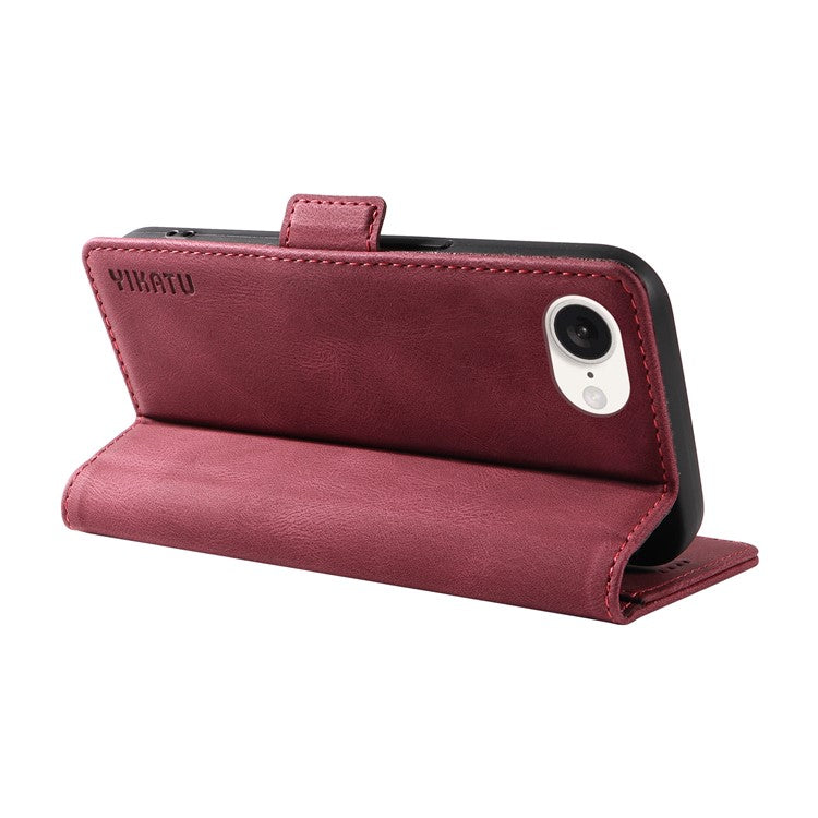 YIKATU YK-005 For iPhone 16e Case Skin-Touch Leather Stand Card Slots Phone Cover - Wine Red