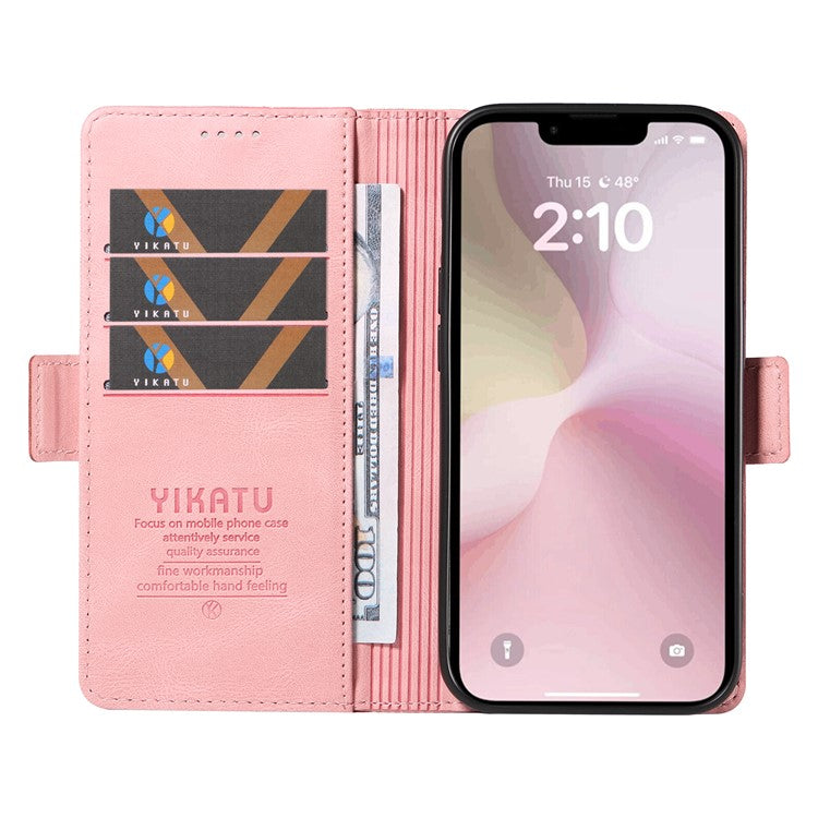 YIKATU YK-005 For iPhone 16e Case Skin-Touch Leather Stand Card Slots Phone Cover - Pink