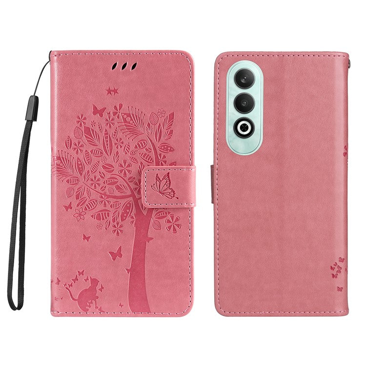 KT Imprinting Flower Series-3 For OnePlus Nord CE4 5G Wallet Case Tree Pattern Leather Phone Stand Cover - Pink