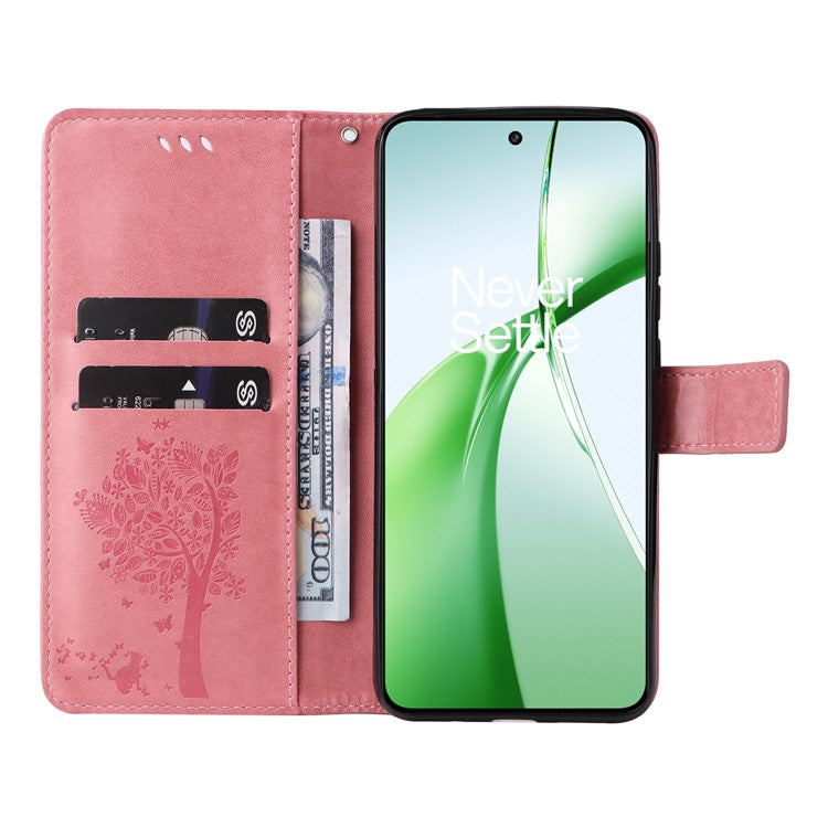KT Imprinting Flower Series-3 For OnePlus Nord CE4 5G Wallet Case Tree Pattern Leather Phone Stand Cover - Pink