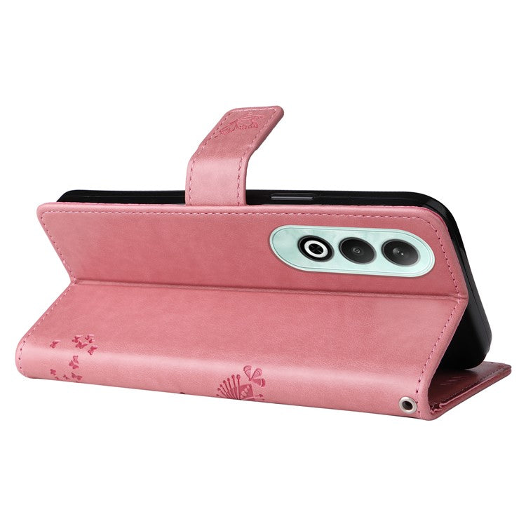 KT Imprinting Flower Series-3 For OnePlus Nord CE4 5G Wallet Case Tree Pattern Leather Phone Stand Cover - Pink