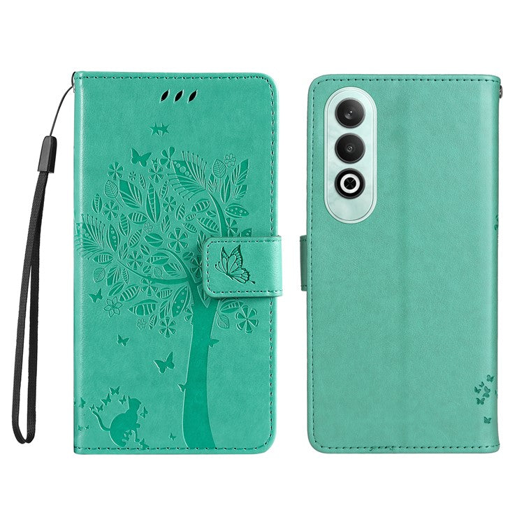 KT Imprinting Flower Series-3 For OnePlus Nord CE4 5G Wallet Case Tree Pattern Leather Phone Stand Cover - Green