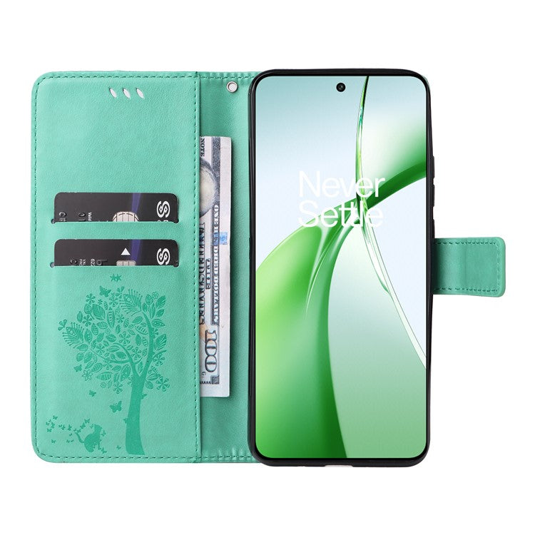 KT Imprinting Flower Series-3 For OnePlus Nord CE4 5G Wallet Case Tree Pattern Leather Phone Stand Cover - Green