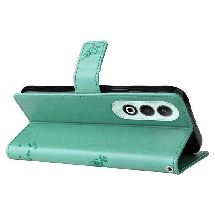 KT Imprinting Flower Series-3 For OnePlus Nord CE4 5G Wallet Case Tree Pattern Leather Phone Stand Cover - Green