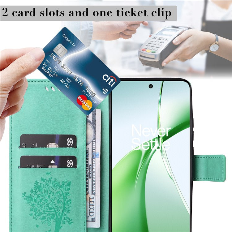 KT Imprinting Flower Series-3 For OnePlus Nord CE4 5G Wallet Case Tree Pattern Leather Phone Stand Cover - Green