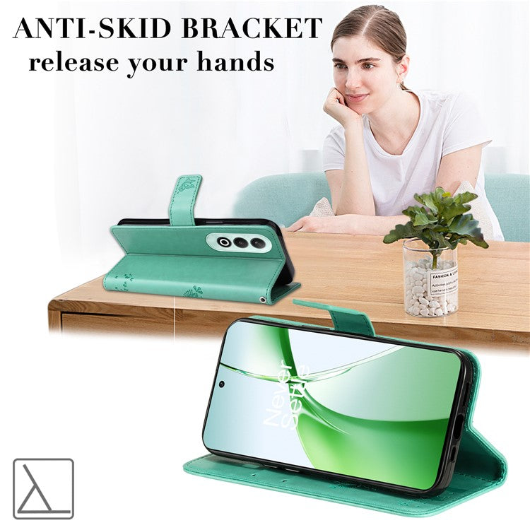 KT Imprinting Flower Series-3 For OnePlus Nord CE4 5G Wallet Case Tree Pattern Leather Phone Stand Cover - Green